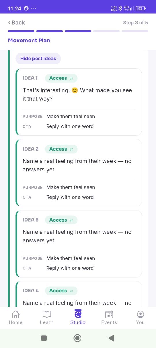 DM Hub guided post ideas screen