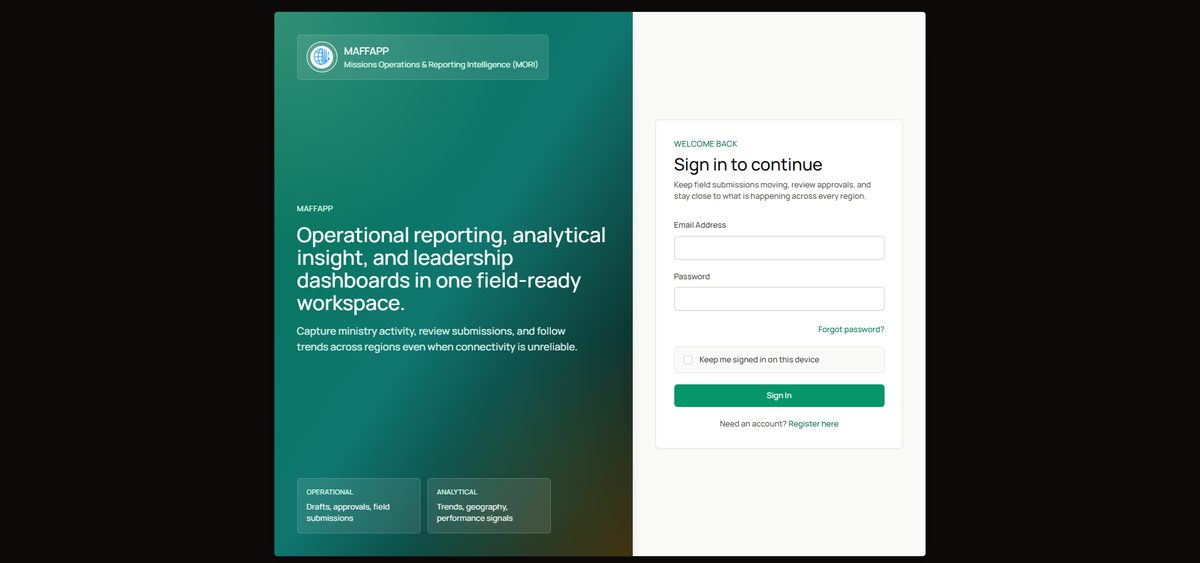 MAFFAPP sign-in screen